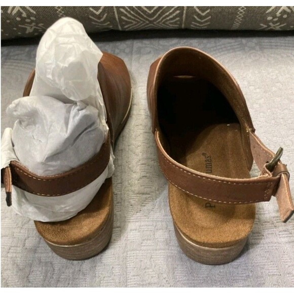 Pierre Dumas Kori Women's Brown Slingback Sandals Peep Toe Low Wedge Heel 10 New - Picture 5 of 5